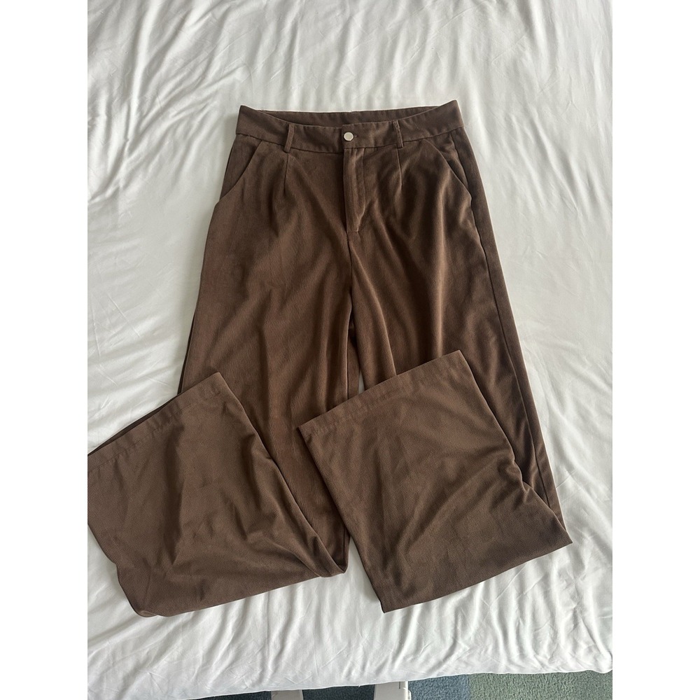 SHEIN Dark Brown High Waisted Wide Leg Corduroy Trouser Pants Woman's Small